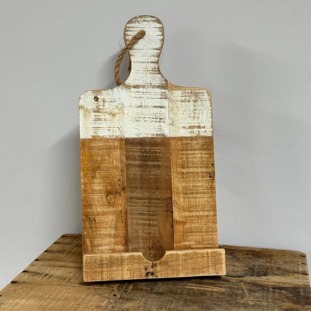 Creative Co-Op Wood Cookbook Tablet Holder White Dipped Stand Farmhouse Rustic